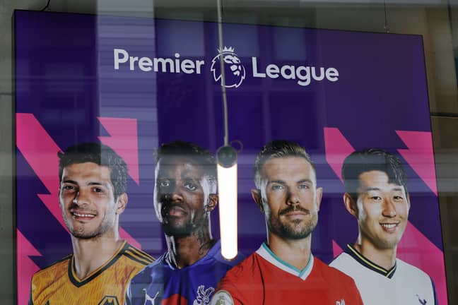 A banner hangs in the reception area of the Premier League offices in London this morning