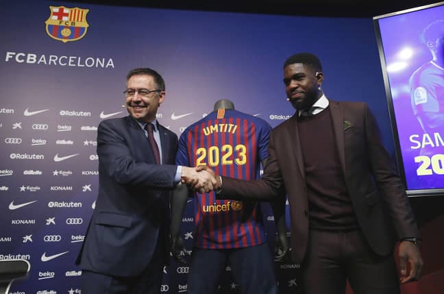 Umtiti signs his new deal. Image: PA Images.