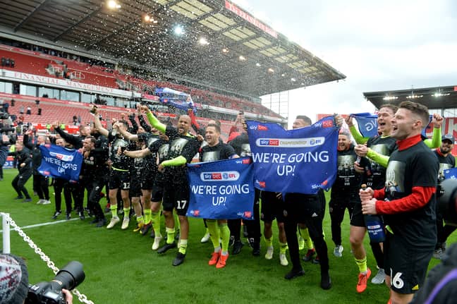 Sheffield United celebrating their promotion. Image: PA Images