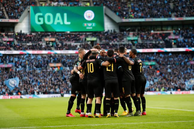 City players celebrate Aguero's opener. Image: PA Images