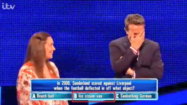 The iconic moment a Chase contestant thought the ball hit an ice-cream van. Image: ITV