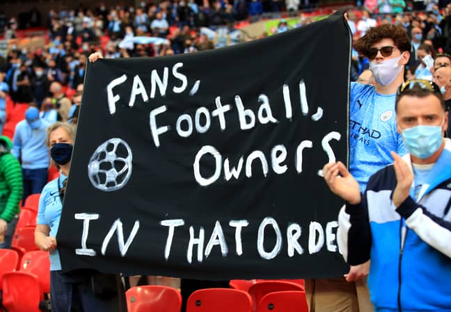 PA: Manchester City fans voice their opposition to the European Super League