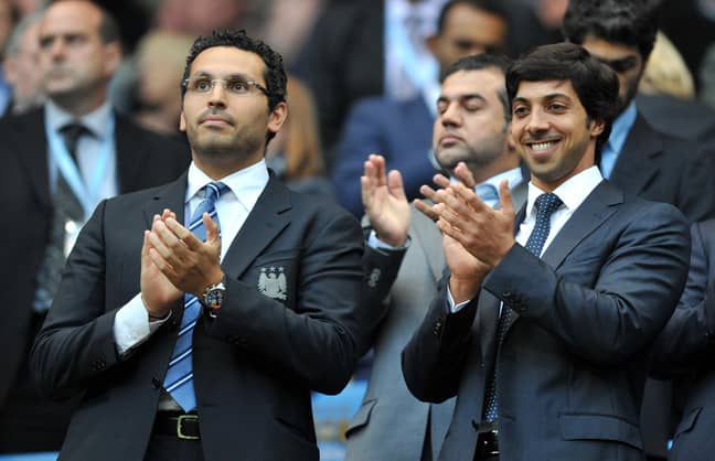 PA: Manchester City owner Sheikh Mansour with chairman Khaldoon Al Mubarak (left).