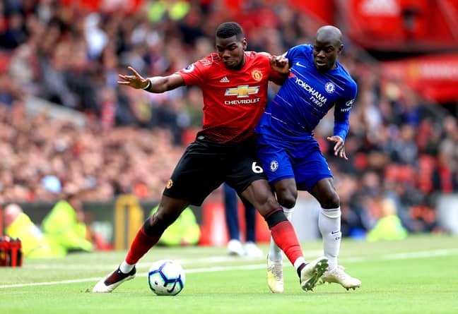 Kante and Pogba battle for the ball, all the while Pogba wonders how his countryman will cheat this time.... Image: PA Images