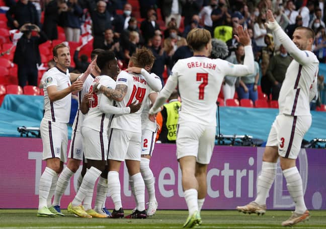 England players celebrate Raheem Sterling's winner for Czech Republic. Image: PA Images