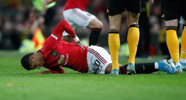 Rashford got injured against Wolves in the FA Cup back in January. Image: PA Images