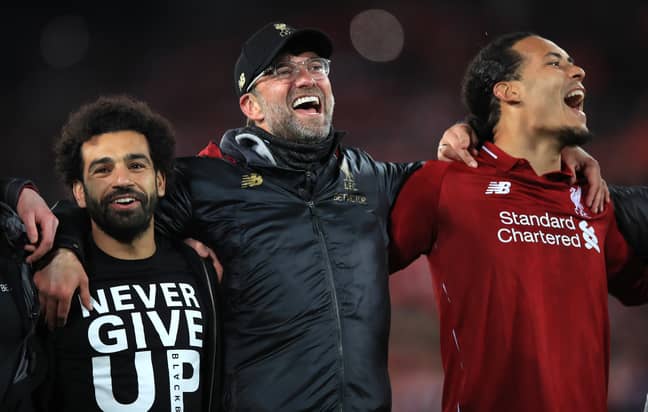 Klopp singing 'You'll Never Walk Alone' with his players. Image: PA Images
