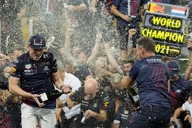 PA: Max Verstappen celebrates winning the Drivers' Championship.