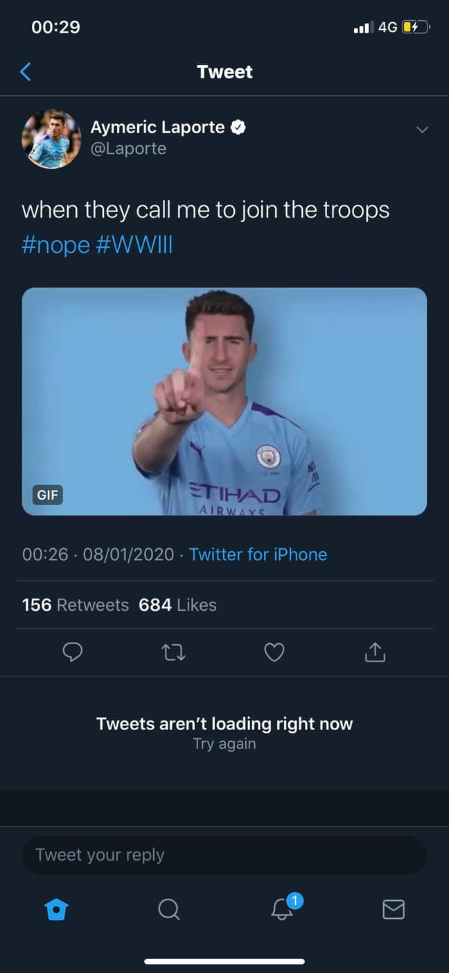 Laporte's tweet that he quickly deleted.