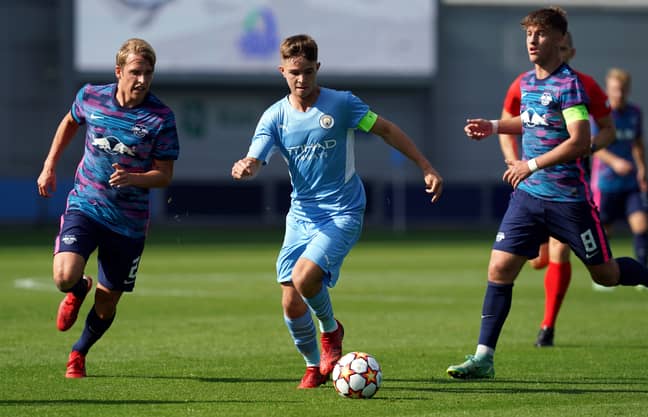 PA: James McAtee in action for Manchester City.