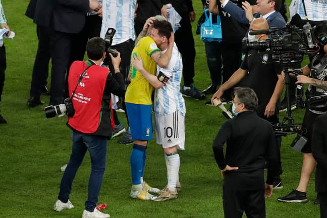 Neymar congratulates his friend for winning his first major trophy with the national team. Image: PA Images