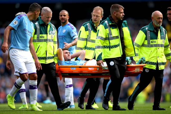 Aymeric Laporte was taken off on a stretcher at the Etihad