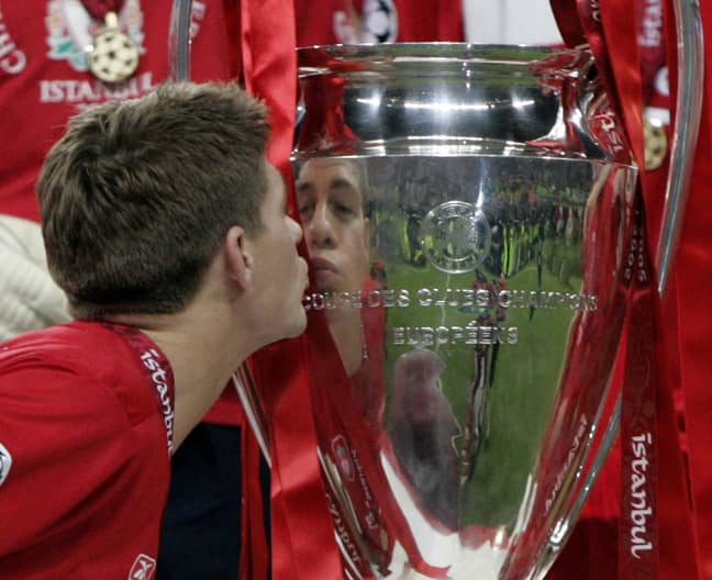 Gerrard kisses the Champions League trophy he had a huge impact on winning. Image: PA Images