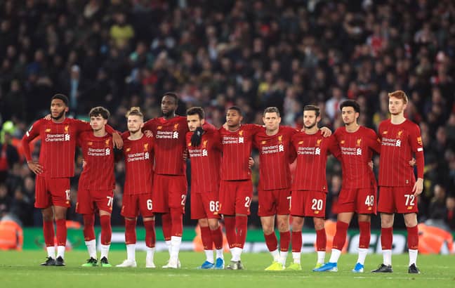Liverpool players during the penalty shootout in the League Cup. Image: PA