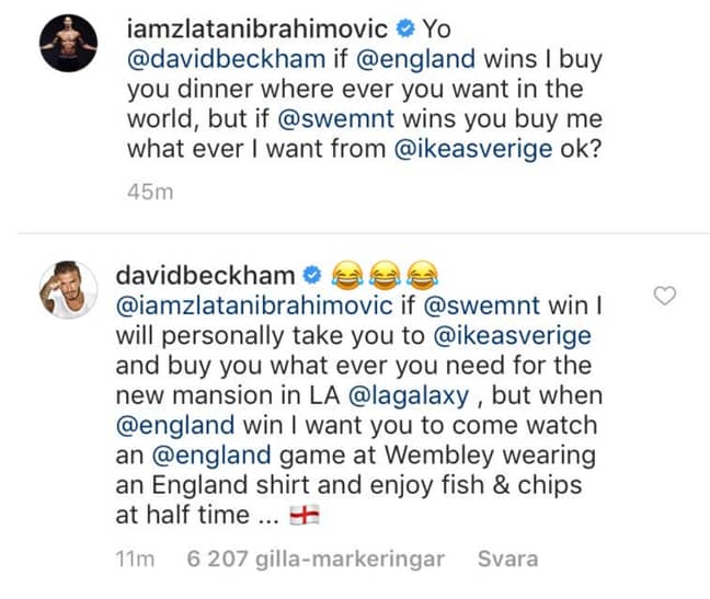Zlatan and Beckham on Instagram. Image: Instagram. 