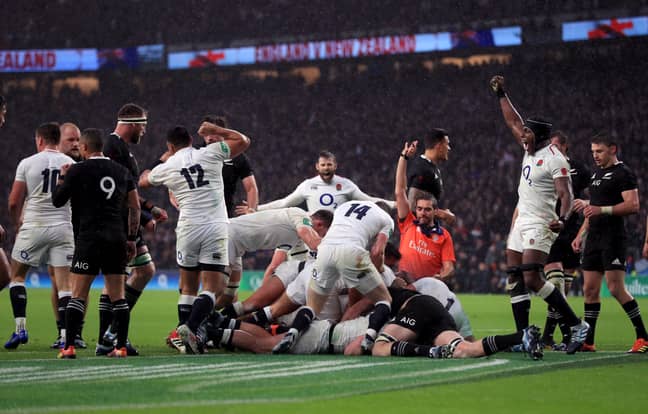 England celebrate their second try of the game. Image: PA Images