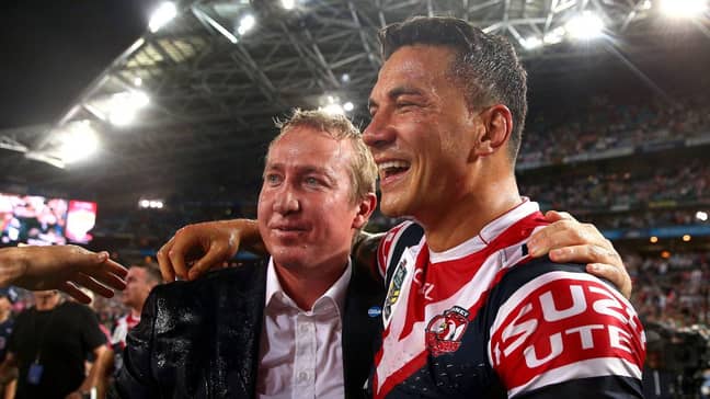 Sonny Bill Williams and Trent Robinson after winning the Grand Final. Credit: Sydney Roosters