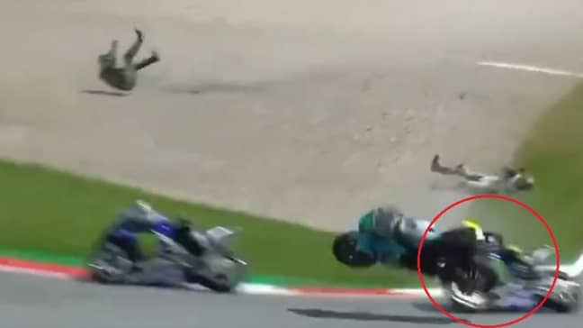 Valentino Rossi Avoids Being Hit By Stray Bike In High-Speed MotoGP Crash. Credit: BT Sport