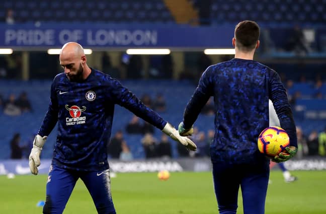 Caballero and Kepa warm up together. Image: PA Images
