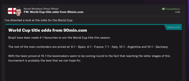 The bookies don't rate England's chances. Image credit: Football Manager 2022