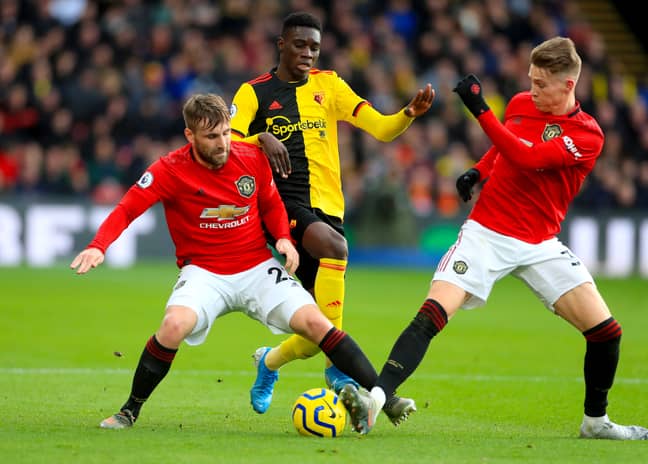 PA: Ismailia Sarr in action for Watford against Manchester United.