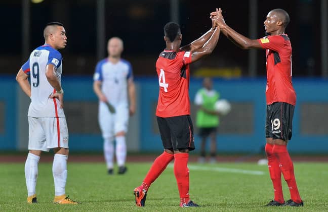 Trinidad celebrate the goal that knocked the US team out of the World Cup. Image: PA Images