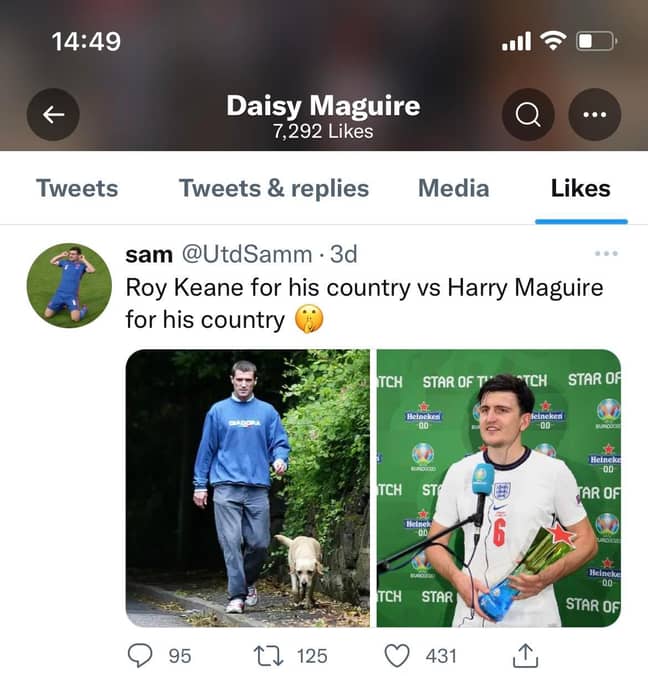 Daisy Maguire liked a tweet from @UtdSamm which mocked Roy Keane.