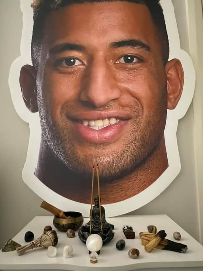 Tim, who is coach of the Villi Army, has a shrine to Penrith Panthers star Viliame Kikau. Credit: Facebook/The Shady SC Lurker