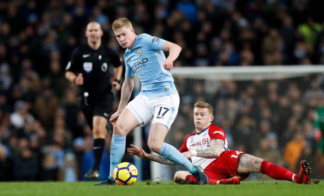 McClean sliding in on De Bruyne annoyed Guardiola. Image: PA Images.