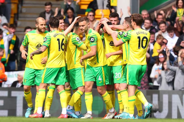 Norwich celebrate their opening goal. Image: PA Images