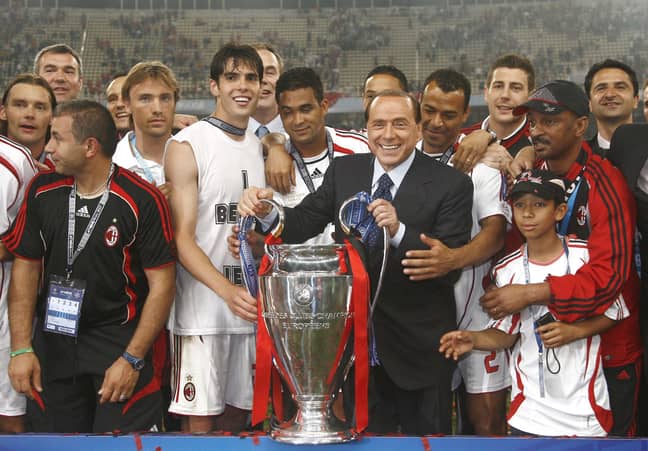 Berlusconi with AC Milan, Kaka and the Champions League trophy. Image: PA Images