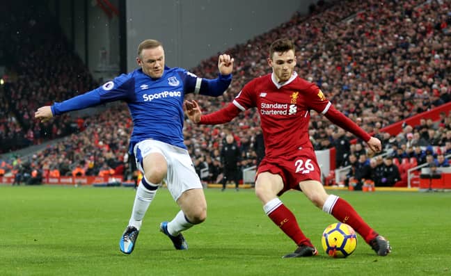 Robertson during the Merseyside derby. Image: PA
