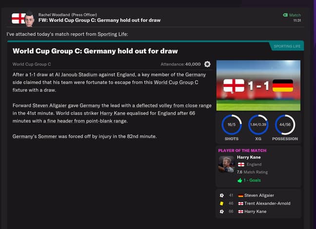 Harry Kane is banging in the goals already. Image credit: Football Manager 2022