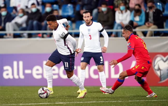 PA: Jadon Sancho in action for England against Andorra.