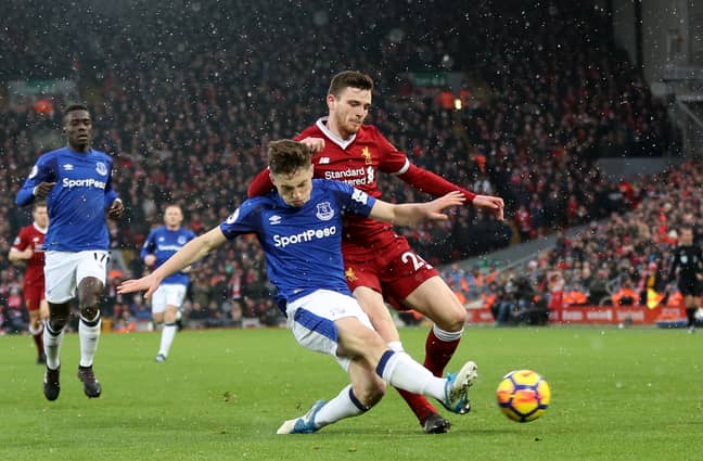 Robertson during the Merseyside derby. Image: PA