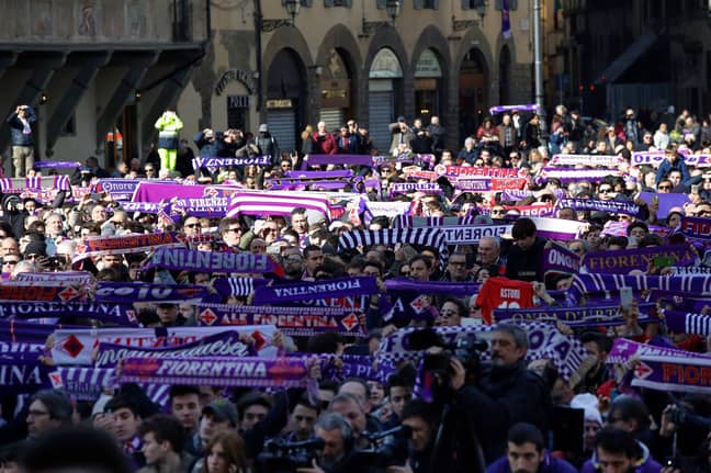 Thousands gather for the Fiorentina captain's funeral. Image: PA Images.