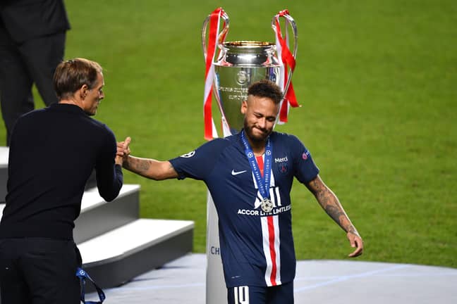 Tuchel consoles Neymar after their Champions League final loss to Bayern Munich. Image: PA Images