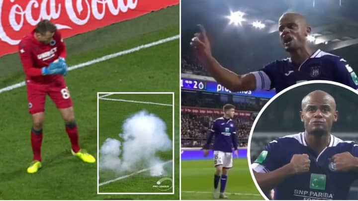 Kompany Passionately Speaks To Anderlecht Fans After They Throw Flare At Simon Mignolet
