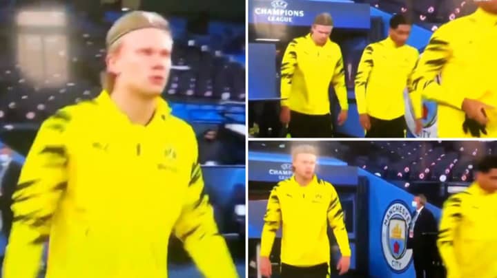 Erling Haaland Made Sure He Walked Around Manchester City's Badge Last Night