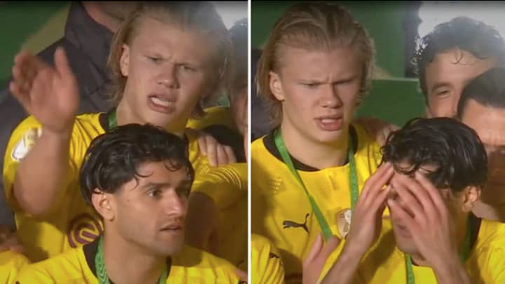Erling Haaland Slaps Teammate Mahmoud Dahoud For Touching Trophy Too Early At Award Ceremony