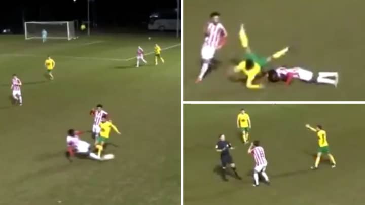A Slide Tackle In Premier League U23 Match Is Causing Huge Debate Online After Referee Gives Yellow Card