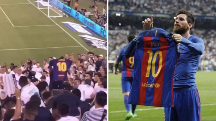 Barcelona Fan Holds Up Lionel Messi Shirt In Real Madrid Section And It Doesn't End Well 