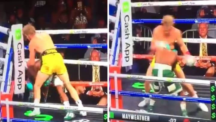 Logan Paul Unloads 25 Punch Flurry On Floyd Mayweather In The First Round 