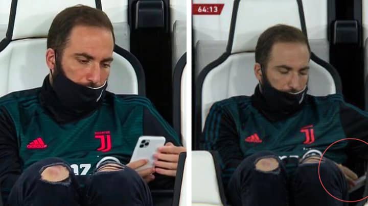 Gonzalo Higuain Was Casually Chilling On His Phone During Juventus vs AC Milan Last Night
