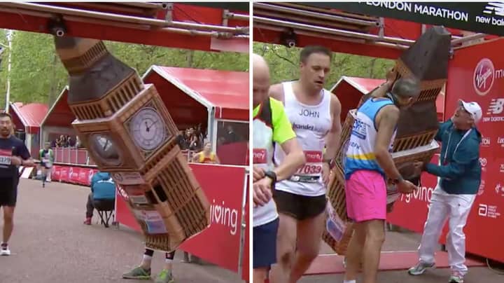 London Marathon Runner Dressed As Big Ben Gets Stuck At Finish Line 