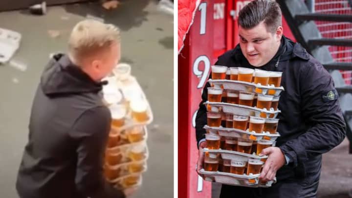 Bloke Seen Carrying 48 Beers At Once While Watching Football Match