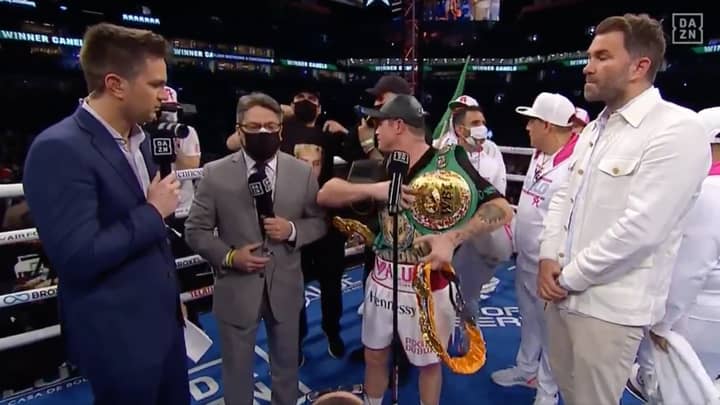 Canelo Kicks Jake Paul Super-Fans Out Of Ring During Post-Fight Interview