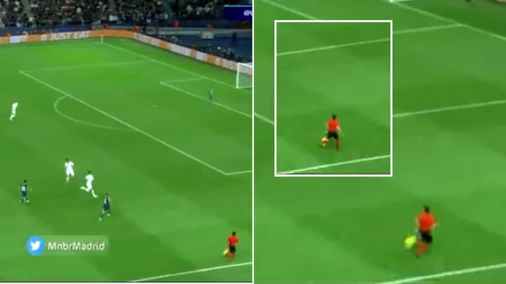 Champions League Linesman Was So Focused On Lionel Messi's Dribble He Hilariously Ran Onto The Pitch