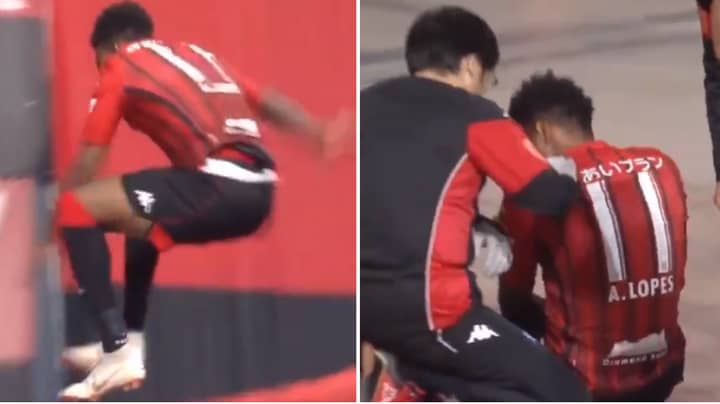 Brazilian Striker Celebrates Goal By Jumping Over Barrier, It Doesn't End Well