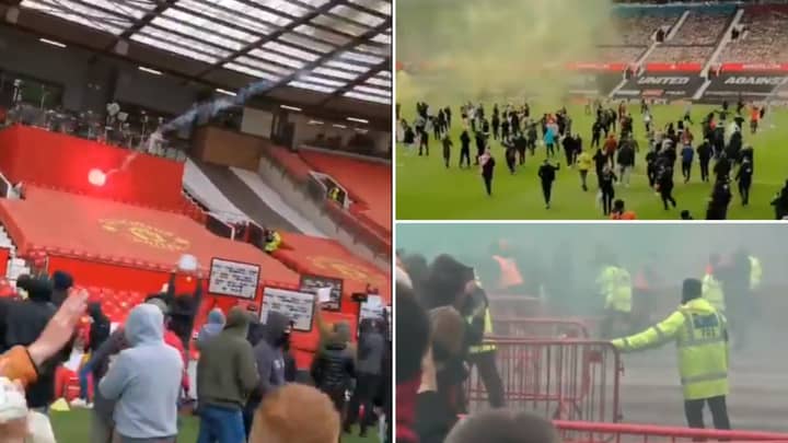 Manchester United Fans Flood Onto Old Trafford Pitch During Protest
